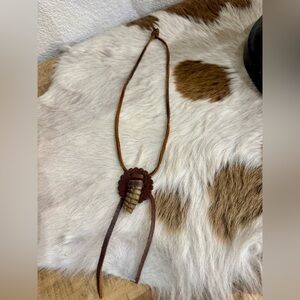 Brown Leather Necklace with Snake Rattler Pendant